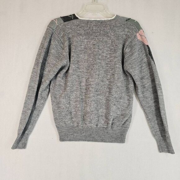 Vintage Women's V-Neck Fall Sweater Gray M - Picture 2 of 6